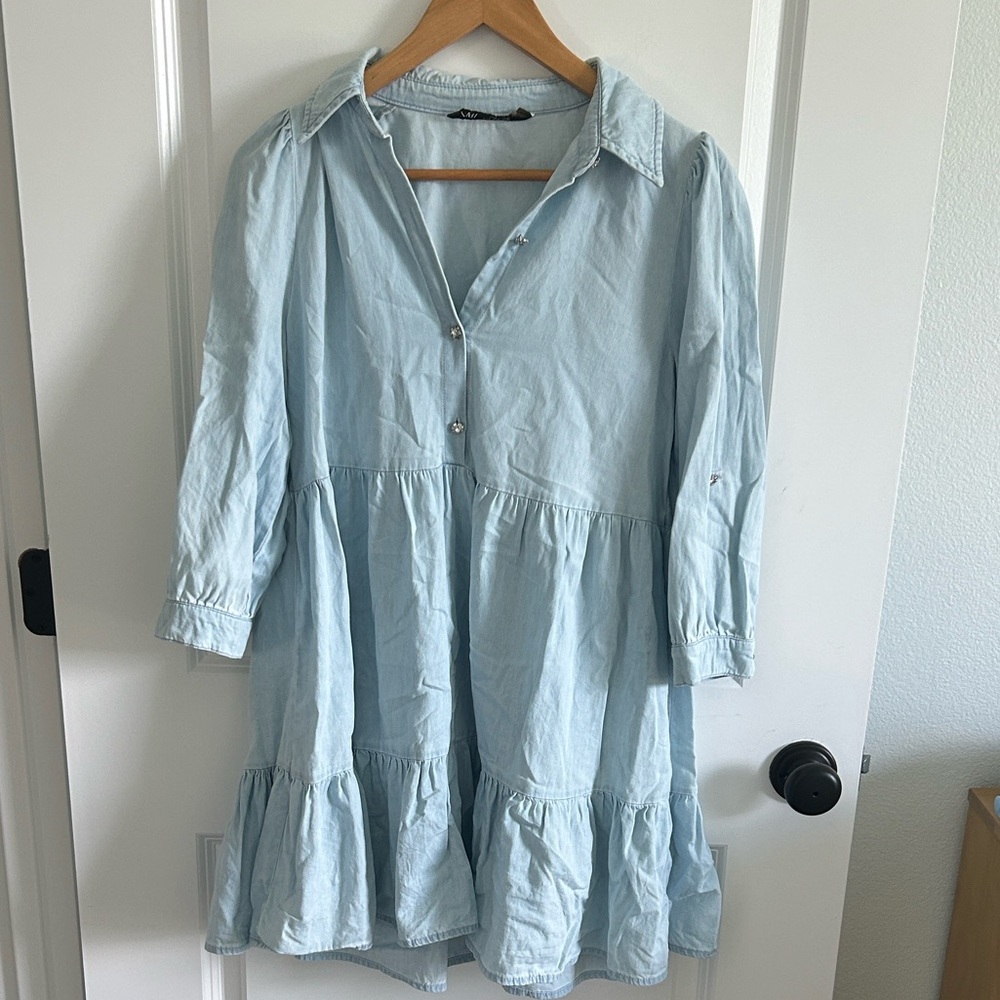 Zara Light Blue Dress with Sparkly Button Accents